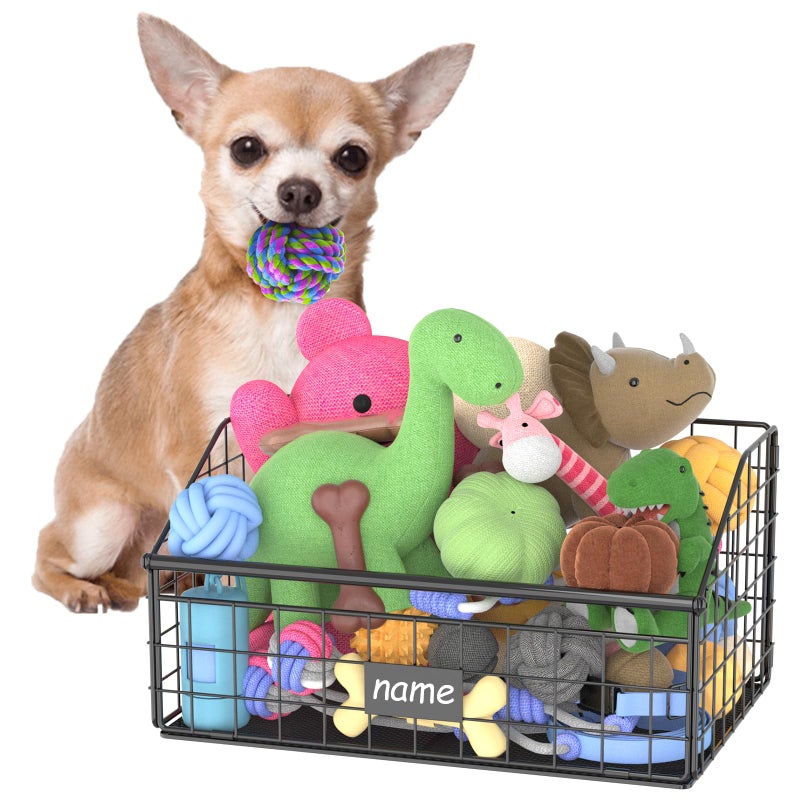 Kaiferty Indestructible Dog Toy basket Small Toy Box for Dogs Pet Toy Bin Dog Metal Basket for Toys Toy Storage Organizer Cat Toy Box for Living Room AreaBlack - Image 2