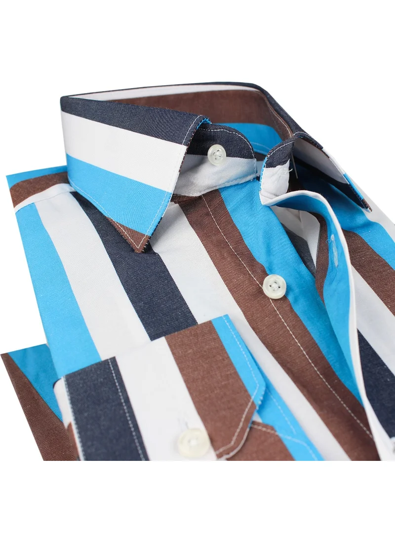 Varetta Long Sleeve Striped Blue Men's Shirt