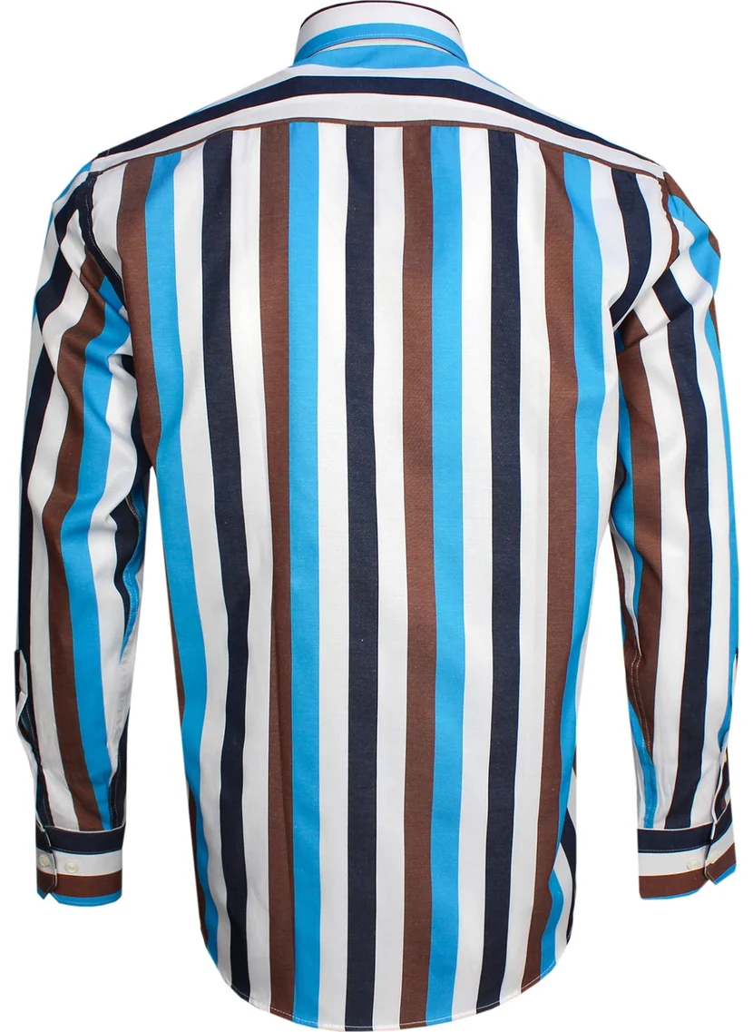 Varetta Long Sleeve Striped Blue Men's Shirt