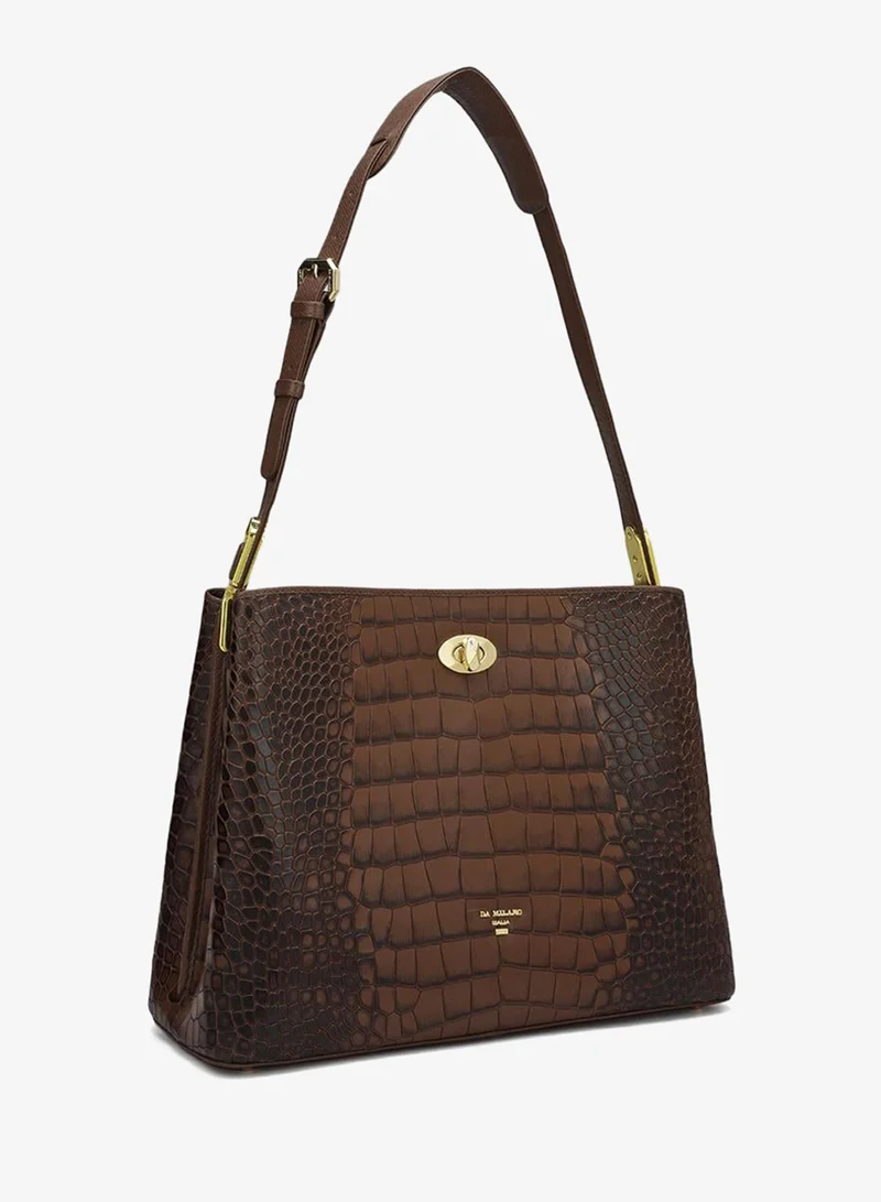 دا ميلانو حقيبة يد جلدية بنية أصلية