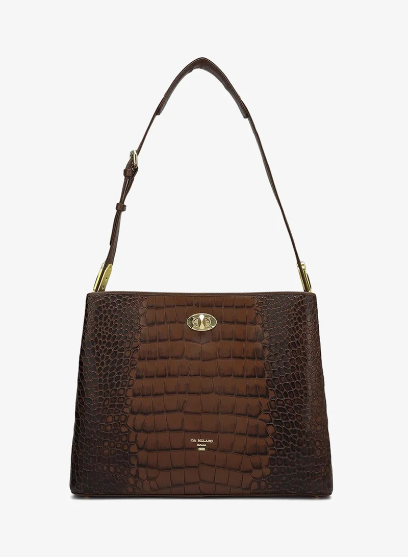 دا ميلانو حقيبة يد جلدية بنية أصلية