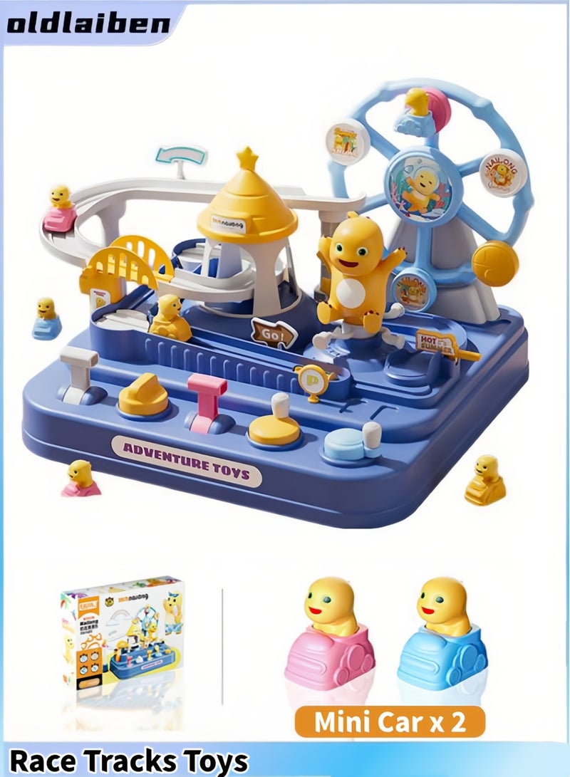 oldlaiben Track Car Toy Set,Challenge Adventure Track Set,Kids Race Track Game Car Set,Track Set Puzzle Inertia Small Car Details Exquisite Round Shape Novel Gravity Sliding Doll Kids Toys,With 2 Mini Cars,For Boys Girls Gift Toys(Blue) - Image 1