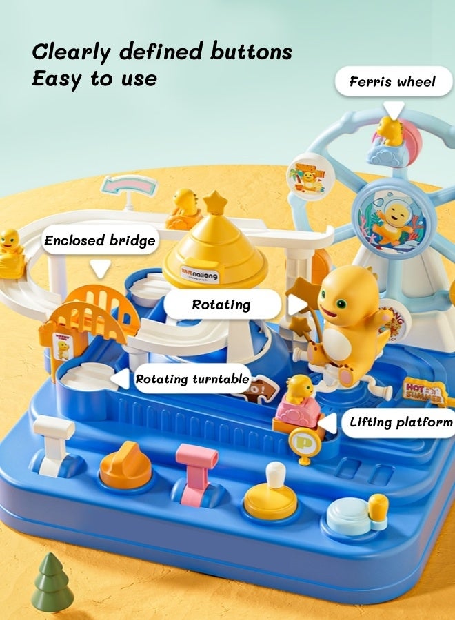 oldlaiben Track Car Toy Set,Challenge Adventure Track Set,Kids Race Track Game Car Set,Track Set Puzzle Inertia Small Car Details Exquisite Round Shape Novel Gravity Sliding Doll Kids Toys,With 2 Mini Cars,For Boys Girls Gift Toys(Blue) - Image 5