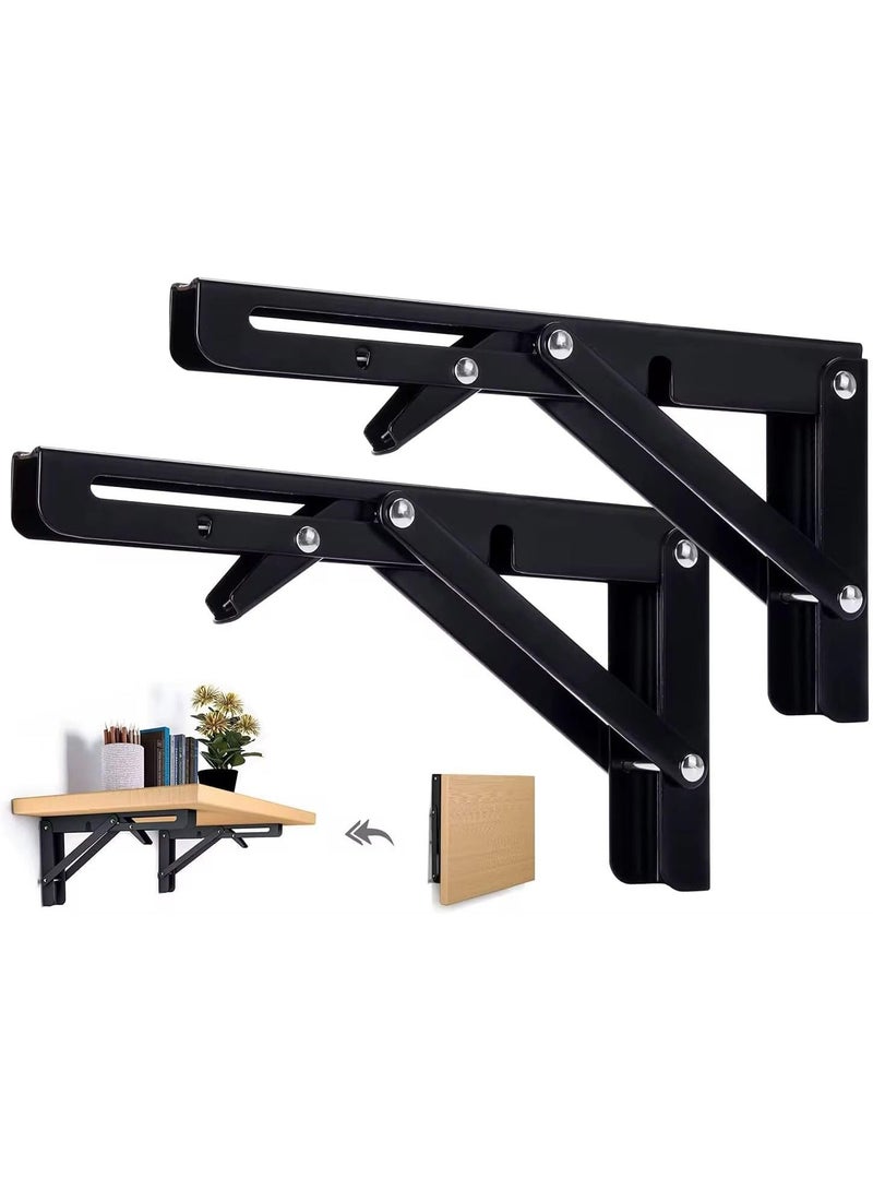 Steel folding shelf stand, black, 30 cm, stable triangular structure, maximum load 67.5 kg, 2 pieces - Image 1