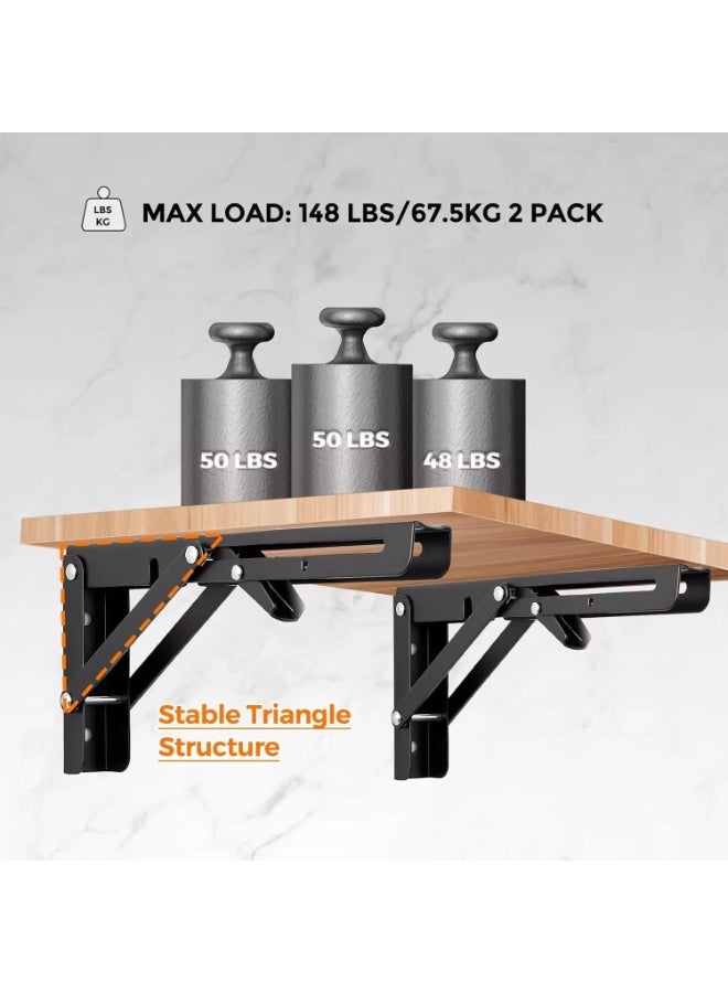 Steel folding shelf stand, black, 30 cm, stable triangular structure, maximum load 67.5 kg, 2 pieces - Image 2