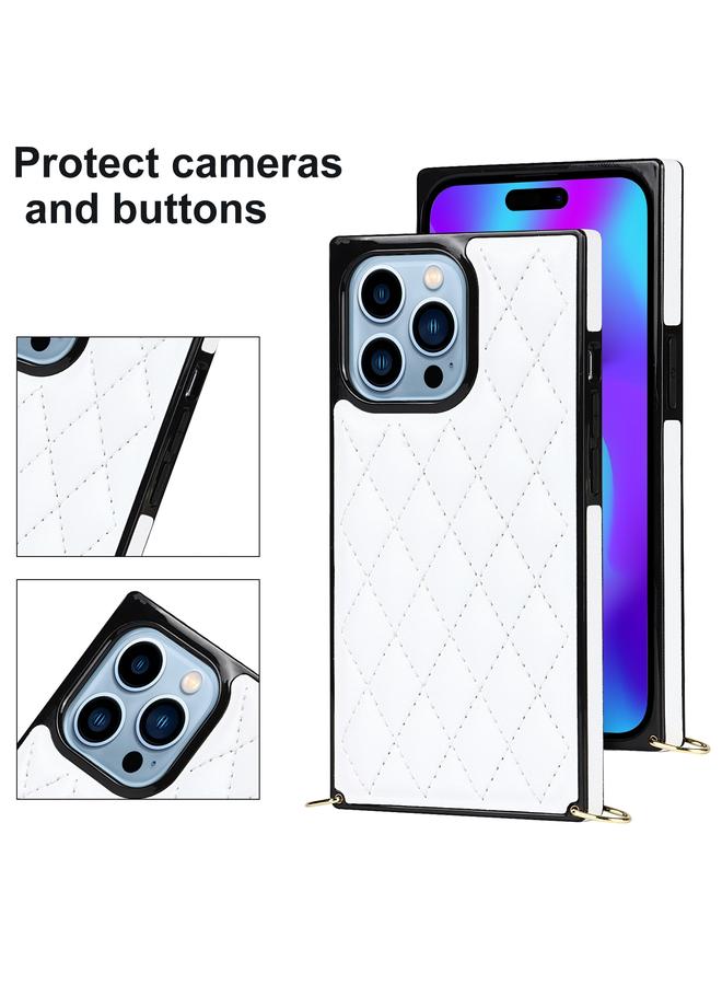 S-TOP Case For iPhone 14 Pro Crossbody Rhombic Microfiber Leather Phone Case - Image 3