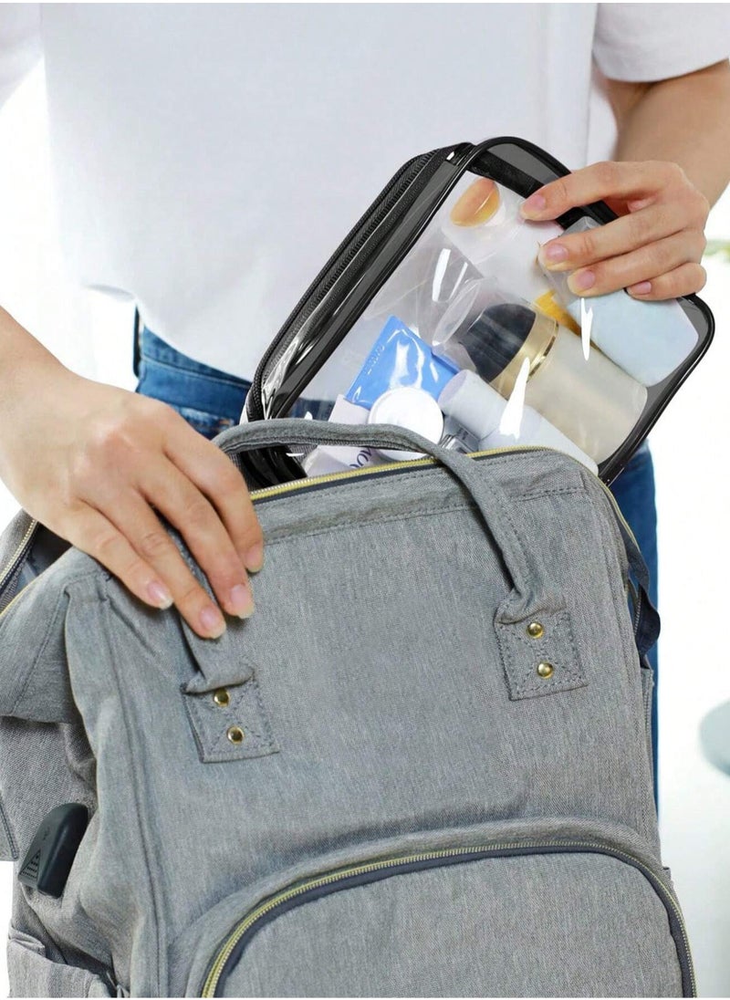 خاجول حقائب مكياج شفافة مكونة من 3 قطع - حقائب أدوات الزينة للسفر بأحجام مختلفة، حقائب مكياج وحقائب أدوات زينة محمولة (أسود)  - Image 5