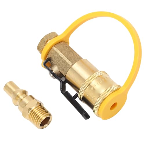 Hyuduo 1/4 Inch Brass Gas Quick Connect Fitting with Shut Off Valve for RV Grill Pizza Oven Generator Fire Pit Camping and BBQ Low Pressure Systems - Image 2