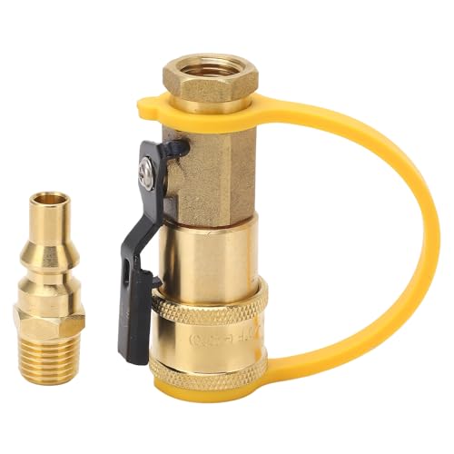 Hyuduo 1/4 Inch Brass Gas Quick Connect Fitting with Shut Off Valve for RV Grill Pizza Oven Generator Fire Pit Camping and BBQ Low Pressure Systems - Image 1