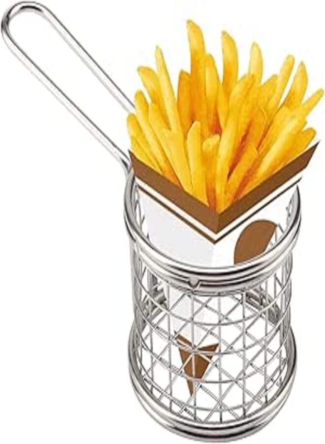 Spaceshoop HUAXIONG Mini Chip Baskets Round Chrome Chips Fryer Basket Kitchen Restaurant Frying Food Presentation Serving Basket 8 x 8cm