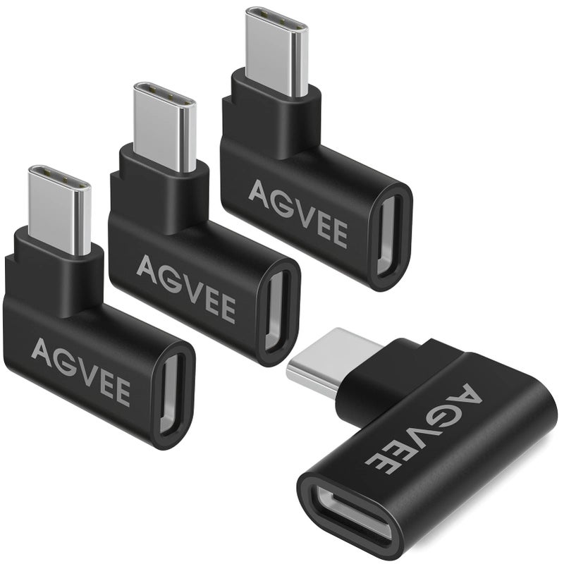 AGVEE 4 Pack Side Angle 90 Degree USB-C Male to USB-C Right Angled Female Adapter (Type-C 3.2 Gen 2) Converter Video Type-C 10G Data Extension Coupler Converter Connector, Black - Image 1