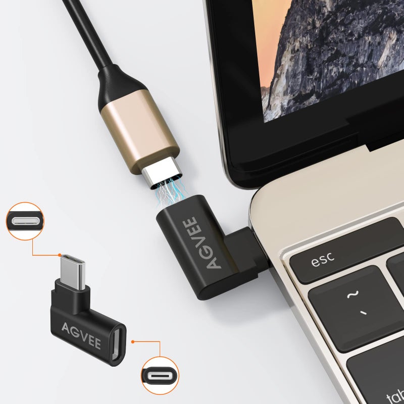 AGVEE 4 Pack Side Angle 90 Degree USB-C Male to USB-C Right Angled Female Adapter (Type-C 3.2 Gen 2) Converter Video Type-C 10G Data Extension Coupler Converter Connector, Black - Image 5