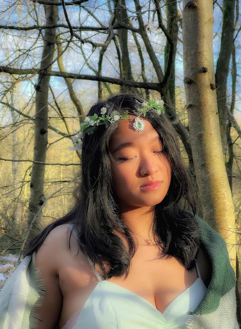 SYOSI Woodland Flower Crown Elf Florla Headband Forest Fairy Headpiece for Women Girls Wedding Cosplay Bridal Shower Party - Image 3