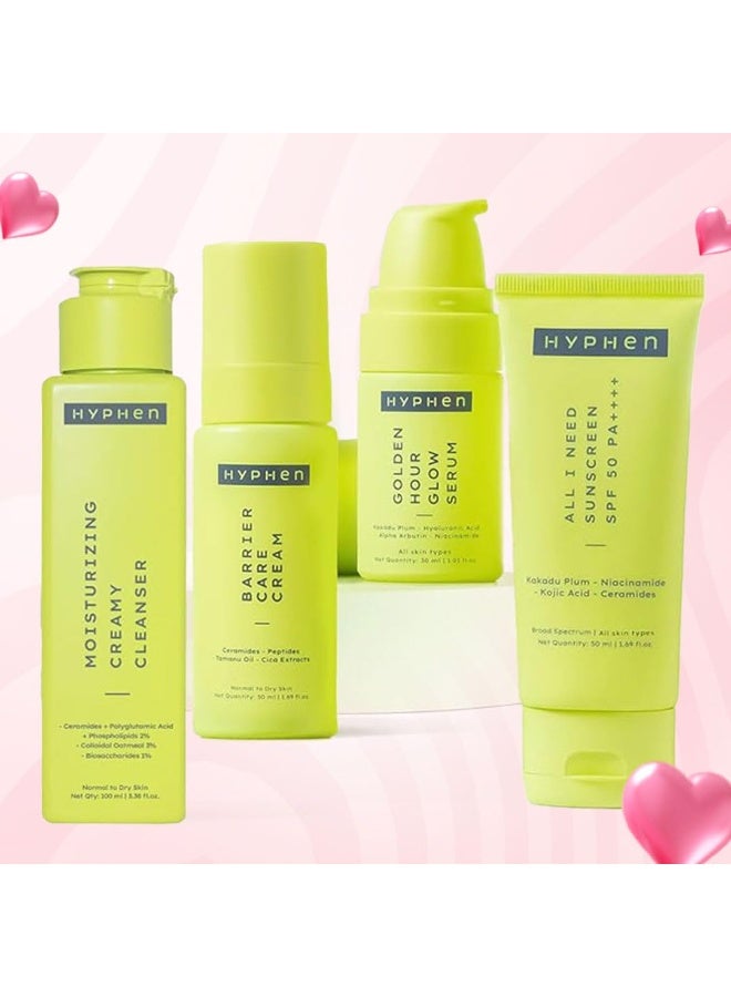 Hyphen CSMS Normal to dry Skin Combo for Women and Men | Hyphen | Hyphen Moisturizing Creamy Cleanser 100ml+ Hyphen Golden Hour Glow Serum 30ml+ Hyphen Barrier Care Cream 50ml – Normal to Dry Skin + Hyphen All I Need Sunscreen SPF 50 PA++++ 50ml  Skincare Routine | Value Pack - Image 3