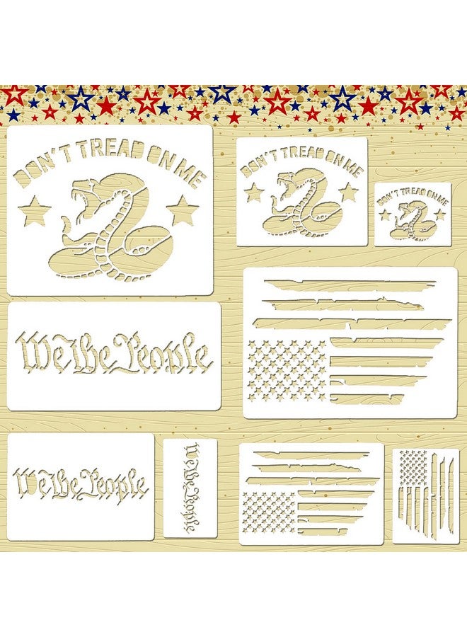 OBANGONG 9 Pcs American Flag Stencils We The People Stencil Don'T Tread On Me Stencils Reusable Tracing Templates Tracing Stencils For Adults Stencils For Diy Card Albums Wall Floor Crafts Decors - Image 1
