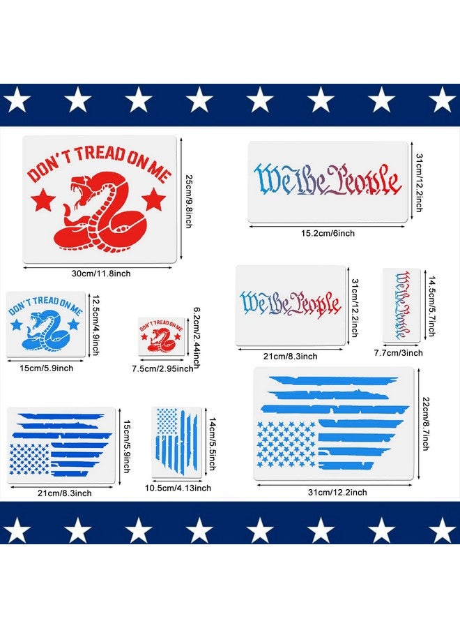 OBANGONG 9 Pcs American Flag Stencils We The People Stencil Don'T Tread On Me Stencils Reusable Tracing Templates Tracing Stencils For Adults Stencils For Diy Card Albums Wall Floor Crafts Decors - Image 2