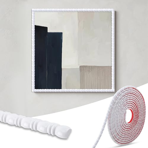 Hungbak 0.39" x 118" Peel and Stick Finished White Bead and Reel Molding Trim - Self-Adhesive Decorative Strip for Picture Frame, Mirror, Shelf, Wall, Door, Cabinet - Image 1