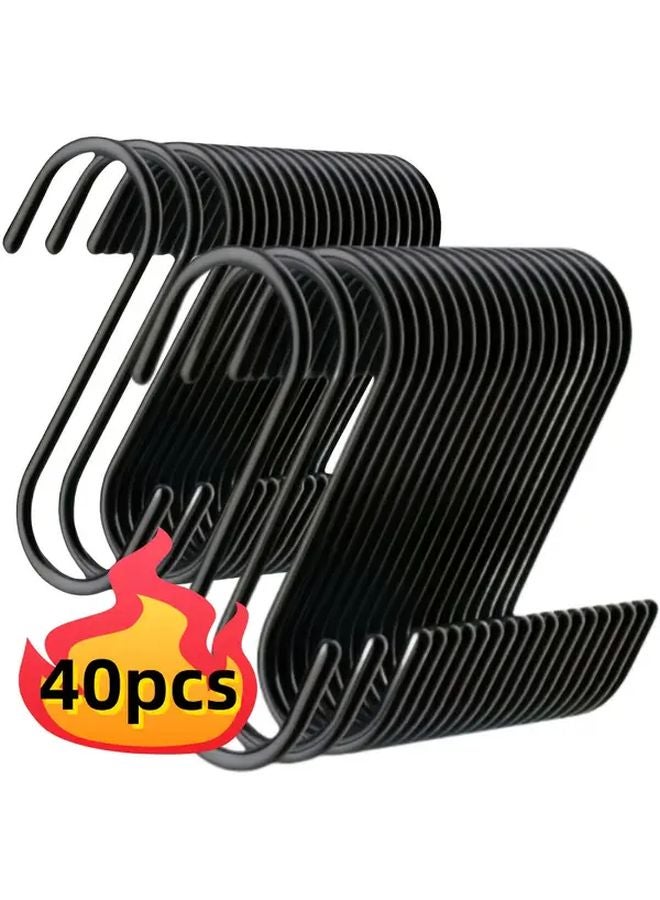40pcs Black S Hooks Heavy Duty Metal Anti Slip Wall Hooks Multi Purpose Space Saving - Image 2