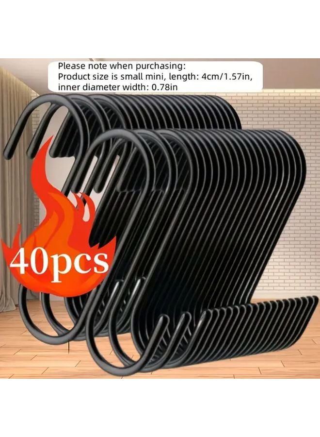 40pcs Black S Hooks Heavy Duty Metal Anti Slip Wall Hooks Multi Purpose Space Saving - Image 1