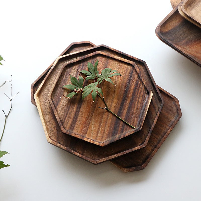 Solid Wood Plate Wooden Tray Household Round Octagon Dinner Plate Fruit Snack Breakfast Plate Acacia Wood Sushi Plate - Image 4