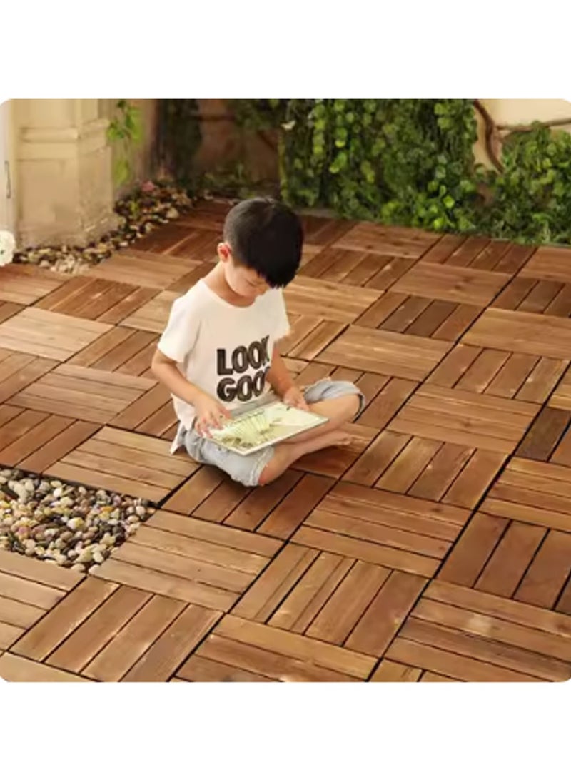 LINGWEI Wood Interlocking Flooring Tiles Straight Pattern Patio Deck Tiles 30 x 30 CM(Pack of 5) Solid Wood Pine Deck Tiles for Garden Indoor Outdoor  - Image 4