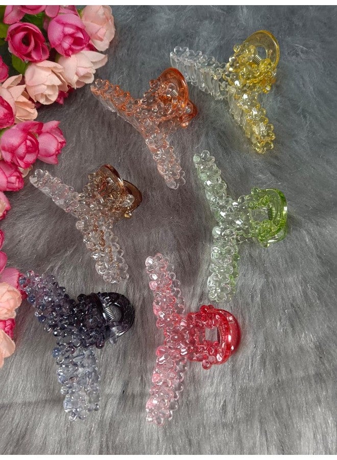 DENICRAAS Crystal Floral Design Multi Hair Claw/Clips For Girls And Women -Stylish Everyday glamour Hair Accessories (Pack of 6) Strong grip, Lightweight Hair claw (Knot Shape) - Image 1