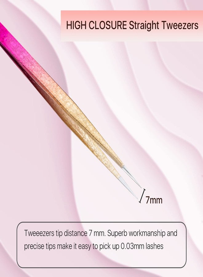 Miuffue Straight Eyelash Extension Tweezers Gold Pink Gradient Ice Crack Precision Lash Extension Isolation Tweezers for Grafting Eyelash extension - Image 3