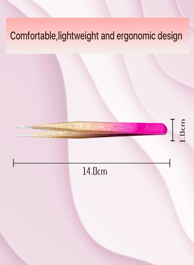 Miuffue Straight Eyelash Extension Tweezers Gold Pink Gradient Ice Crack Precision Lash Extension Isolation Tweezers for Grafting Eyelash extension - Image 5