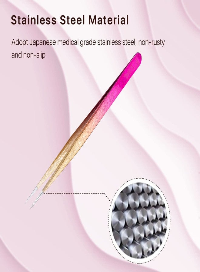 Miuffue Straight Eyelash Extension Tweezers Gold Pink Gradient Ice Crack Precision Lash Extension Isolation Tweezers for Grafting Eyelash extension - Image 4