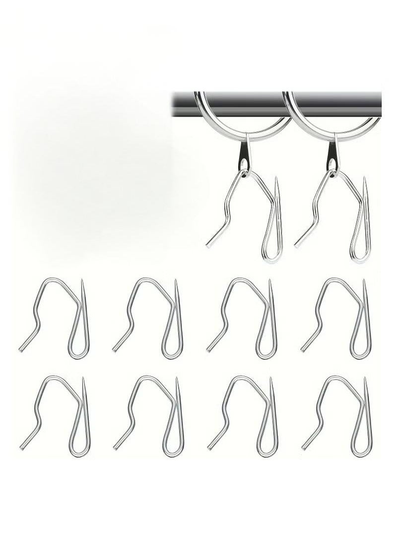 60pcs Metal Curtain Hooks, Drapery Pin and Hook for Pleated Drapes, Stainless Steel Door/Window/Shower Curtain, Silver  - Image 1
