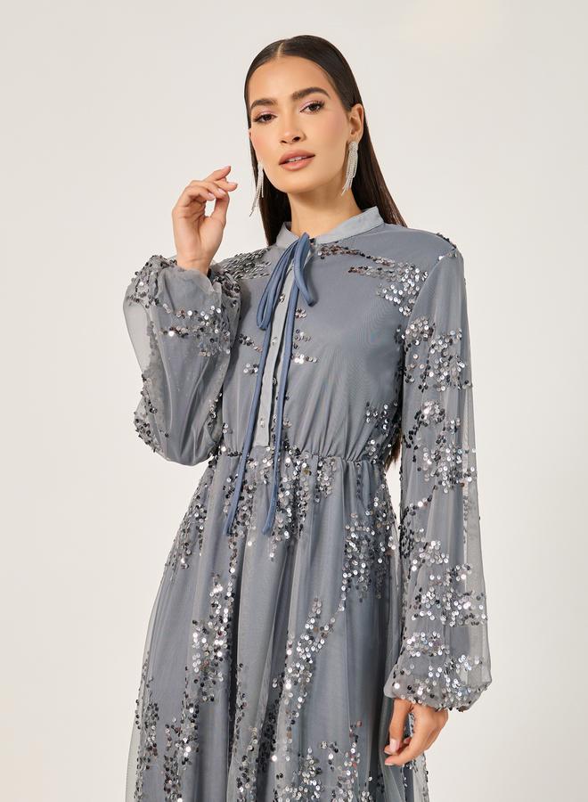 Styli Sequin Tulle Midi Dress  - Image 3