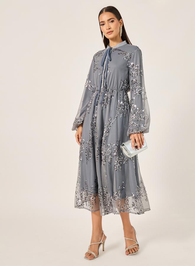Styli Sequin Tulle Midi Dress  - Image 2