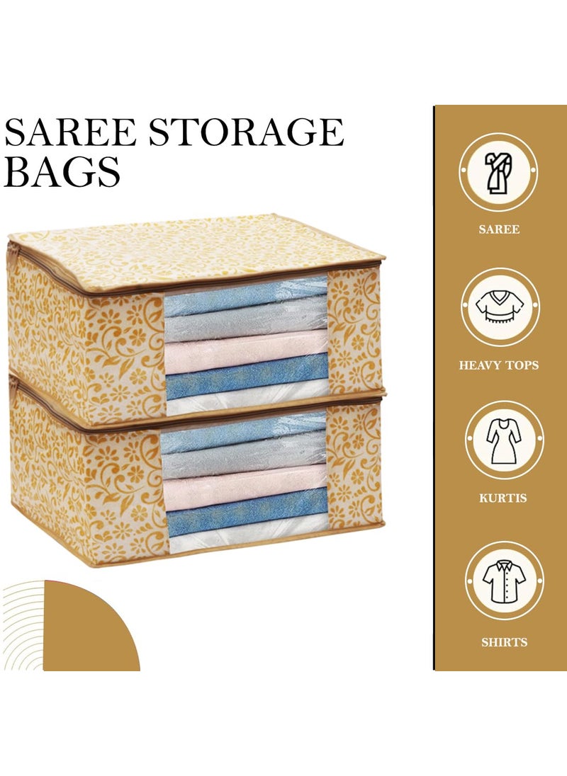 AI ANKIT INTERNATIONAL AI ANKIT INTERNATIONAL Clothes Storage Bag with Dust Protection Front Clear window Zip Closure for Saree Suit MultiPurpose Saree Cover With ZIPPack of 9 Golden  - Image 2