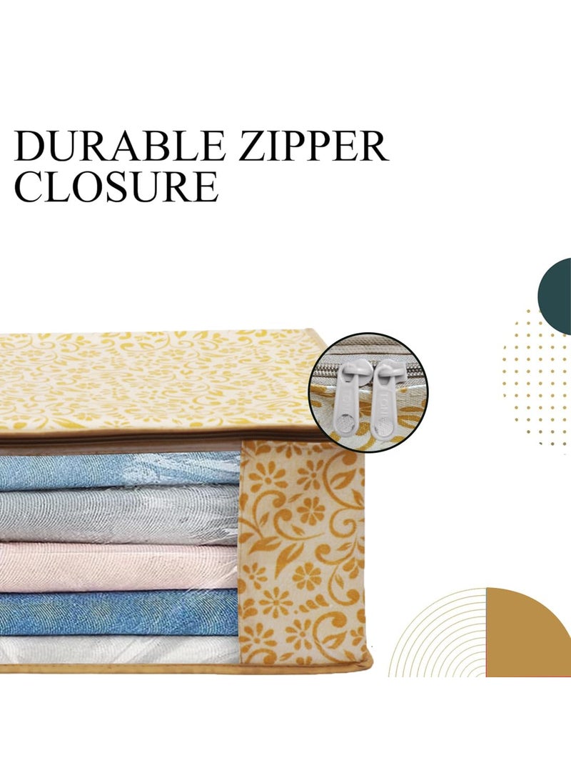 AI ANKIT INTERNATIONAL AI ANKIT INTERNATIONAL Clothes Storage Bag with Dust Protection Front Clear window Zip Closure for Saree Suit MultiPurpose Saree Cover With ZIPPack of 9 Golden  - Image 4