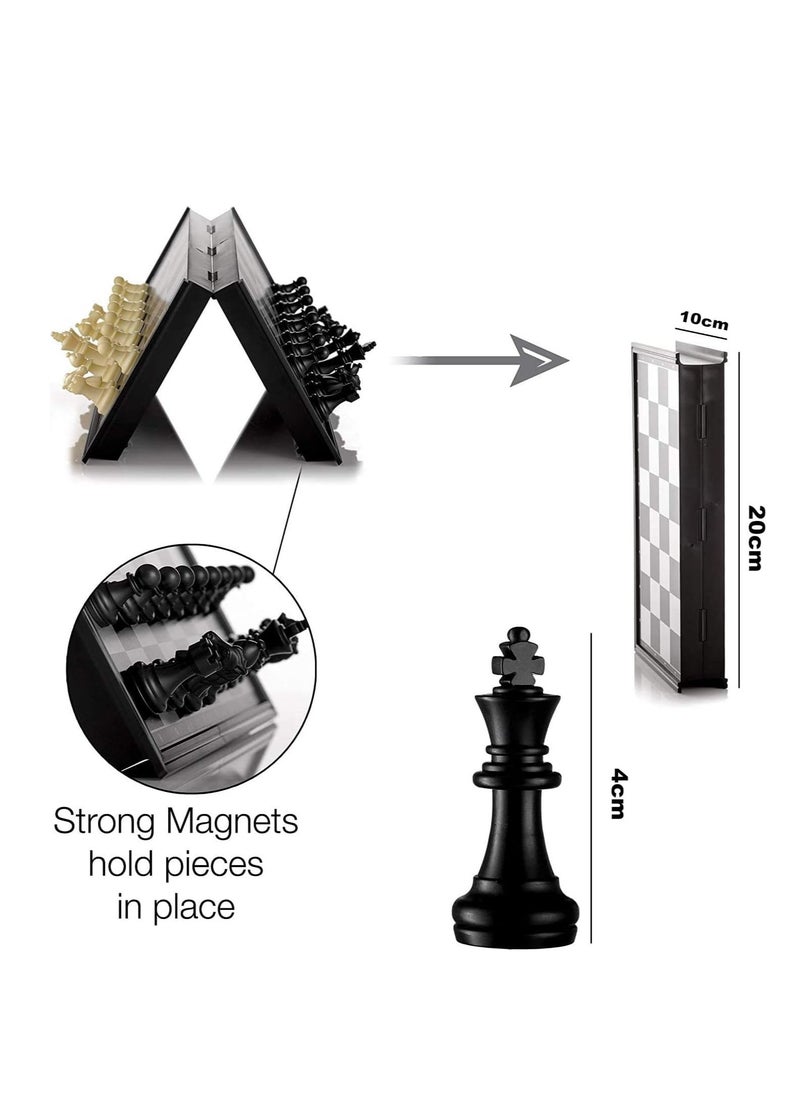 Magnetic Travel Chess Set, Portable Magnetic Chess Set with Storage Box, Foldable Mini Chess Board, Portable Chess Set for Kids and Adults (20x20x2cm)