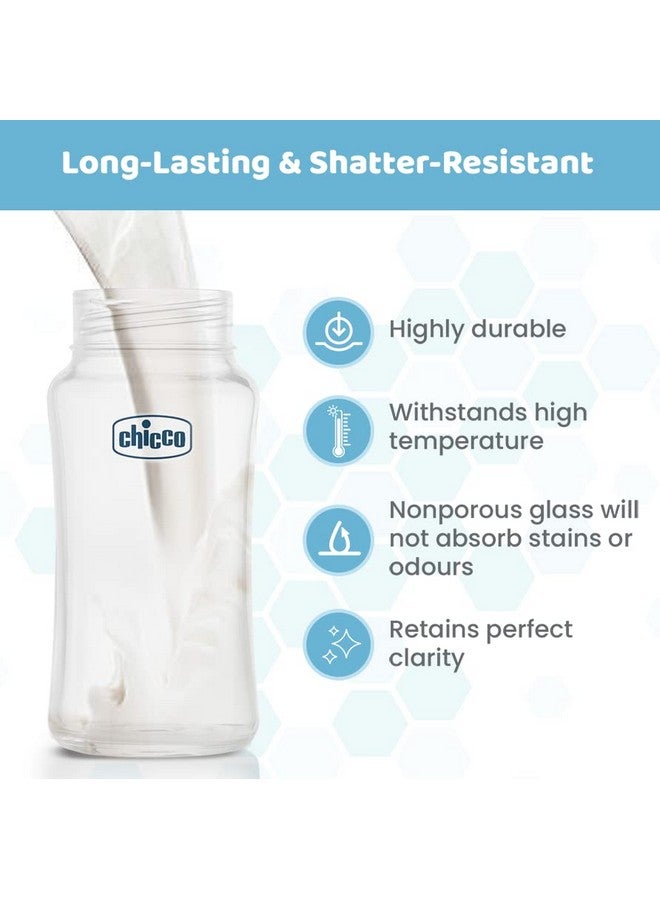Chicco Chicco Well-Being Glass Feeding Bottle for Babies (240ml, Medium Flow) | Premium Borosilicate Glass for High Durability | Elongated Teat for Correct Latch | Comes with Anti-Spill Cap | BPA Free (Blue)  - Image 3