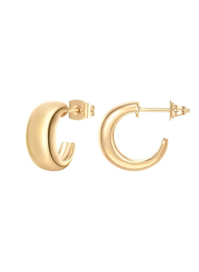 PAVOI 14K Yellow Gold Plated 925 Sterling Silver Posts Thick Dome Huggie Earrings For Women | Small Wide Round Hoop Earrings  - Image 1