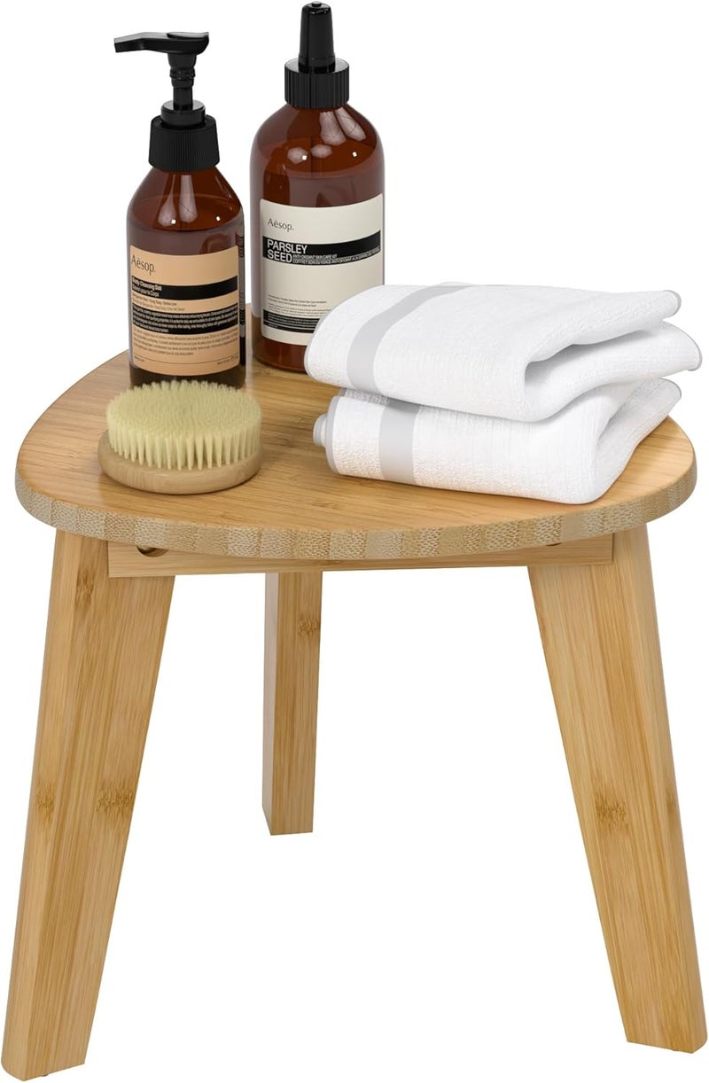 Domax Beautiful Bamboo Shower Bench for Inside Shower - 12 inch Non-Slip Waterproof Shower Stool for Shaving Legs Small Corner Shower Foot Rest Bathroom Bath Seat Spa Foot Rest Shaving Stool, Natural