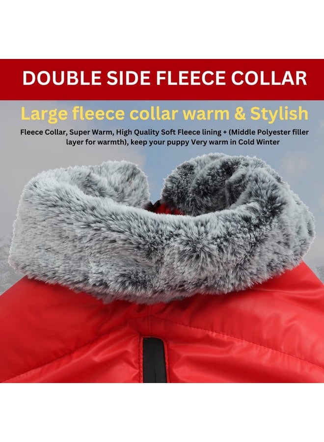 سايج سكوير معطف شتوي للكلاب مع طوق من الفرو خفيف الوزن، مقاوم للرياح والدفء للغاية، سترة للكلاب مقاومة للماء للطقس البارد، سترة صوفية سميكة للطقس البارد (مقاس كبير جدًا - 28 بوصة، أحمر) - Image 4