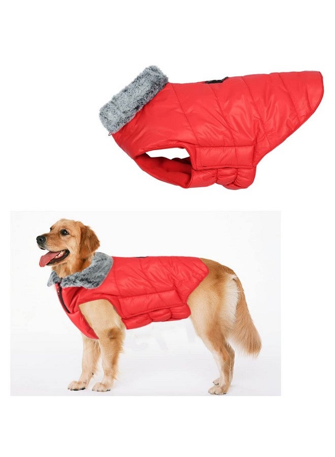 سايج سكوير معطف شتوي للكلاب مع طوق من الفرو خفيف الوزن، مقاوم للرياح والدفء للغاية، سترة للكلاب مقاومة للماء للطقس البارد، سترة صوفية سميكة للطقس البارد (مقاس كبير جدًا - 28 بوصة، أحمر) - Image 1