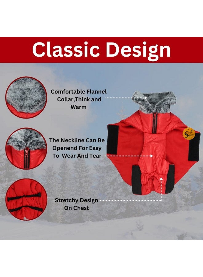 سايج سكوير معطف شتوي للكلاب مع طوق من الفرو خفيف الوزن، مقاوم للرياح والدفء للغاية، سترة للكلاب مقاومة للماء للطقس البارد، سترة صوفية سميكة للطقس البارد (مقاس كبير جدًا - 28 بوصة، أحمر) - Image 3