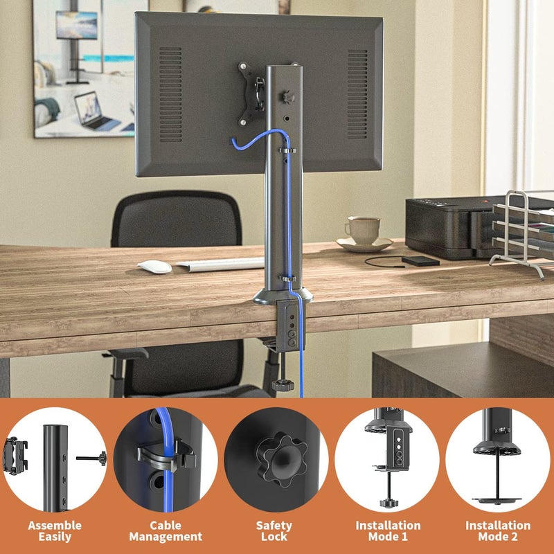 HEMUDU Single Desk Monitor Arm Mount Stand Fit for 13 inch to 32 inch Flat Curved Computer Screen with Swivel, Height Adjustable, Rotation,Holds up to 77lbs, Black - Image 3