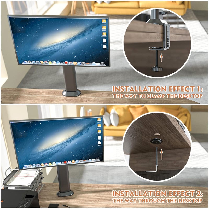 HEMUDU Single Desk Monitor Arm Mount Stand Fit for 13 inch to 32 inch Flat Curved Computer Screen with Swivel, Height Adjustable, Rotation,Holds up to 77lbs, Black - Image 4