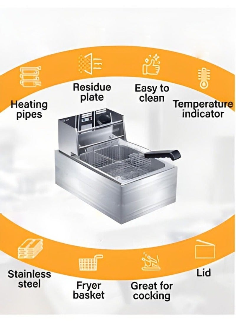 شو وو مقلاة زيت عميقة سعة 6 لتر من الفولاذ المقاوم للصدأ مع مصفاة سلة، حجم كبير ودرجة حرارة ومؤقت قابلين للتعديل، دجاج مثالي، جمبري، بطاطس مقلية، رقائق البطاطس والمزيد، حاوية زيت قابلة للإزالة - Image 5