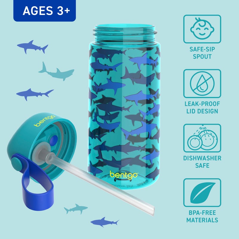 Bentgo Kids Water Bottle - Leak-Proof, Durable Tritan, BPA-Free 15 oz. Cup for Kids/Toddlers Ages 3+, Safe Sip Spout, Carrying Handle, & Dishwasher Safe for School, Sports, Daycare & Camp (Sharks) - Image 3