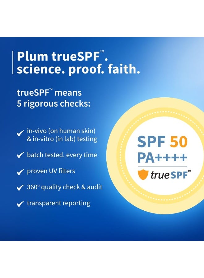 Plum 2% Niacinamide Sunscreen Spf 50 Pa+++ With Rice Water | Uva/ Uvb Protection | Reduces Tan, Brightens Skin | No White Cast, Lightweight, Non-Sticky | Dermatologically Tested | All Skin Types | Women & Men | 100% Vegan | 50 G - Image 4