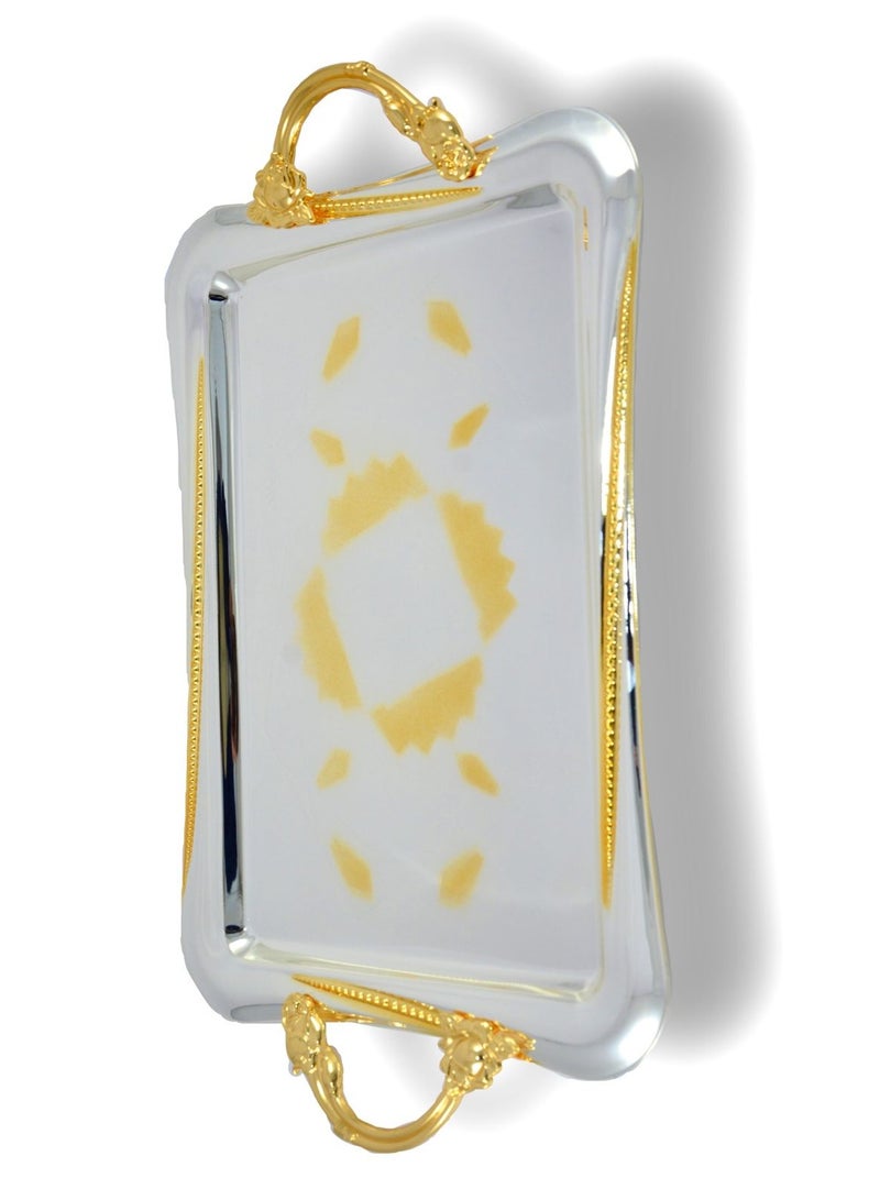 Homemaker 2-Piece Rectangular Luxury Serving Tray, Large 49cm x 35cm & Medium 42cm x 30cm, Steel, Silver & Gold - Image 2