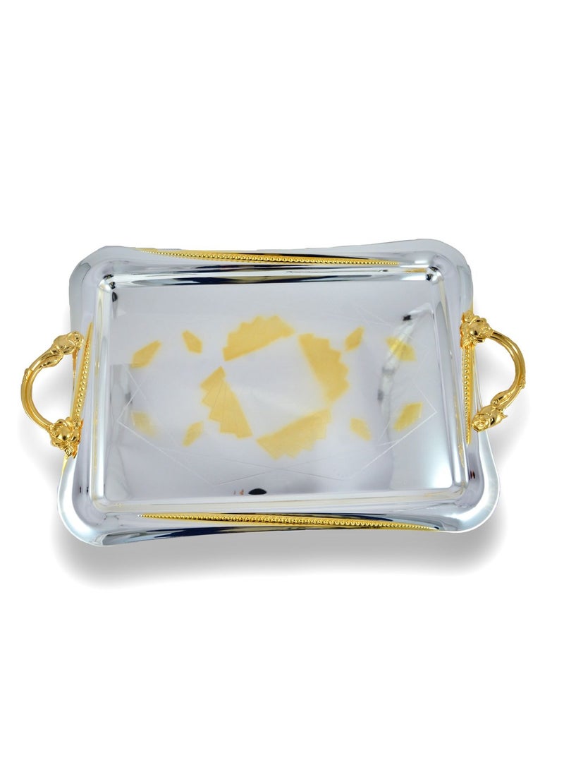 Homemaker 2-Piece Rectangular Luxury Serving Tray, Large 49cm x 35cm & Medium 42cm x 30cm, Steel, Silver & Gold - Image 3
