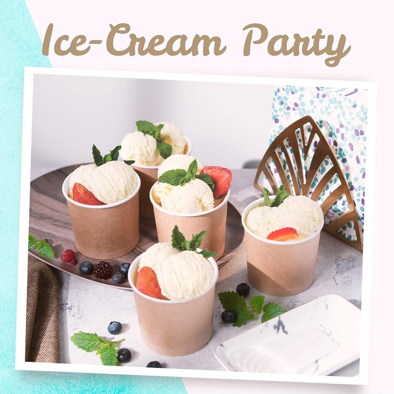 MATICAN Paper Ice Cream Cups - 50-Count 11-Oz Disposable Dessert Bowls for Hot or Cold Food, 11-Ounce Party Supplies Treat Cups for Sundae, Frozen Yogurt, Soup, Brown - Image 2