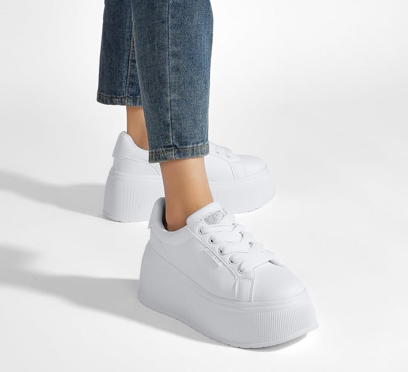 LUCKY STEP Women's Platform Fashion Sneakers Classic Wedge Canvas Casual Low Top Retro Walking Shoes(White,8 B(M) US) - Image 2